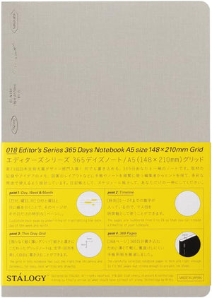 A5 Squared Editors Series 365 Days Notebook Softcover, STALOGY in Grey
