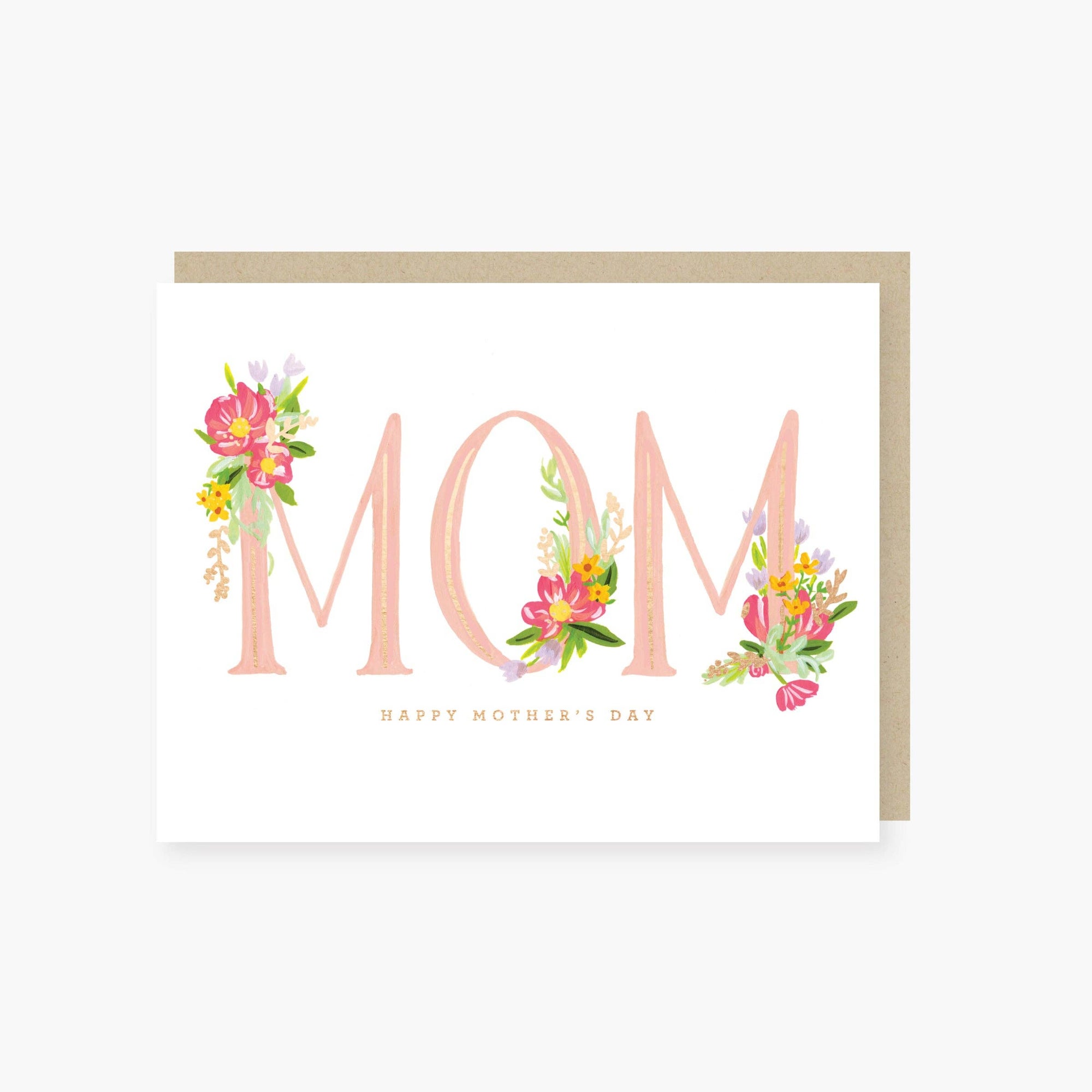 Floral letters foil mother's day card: Single