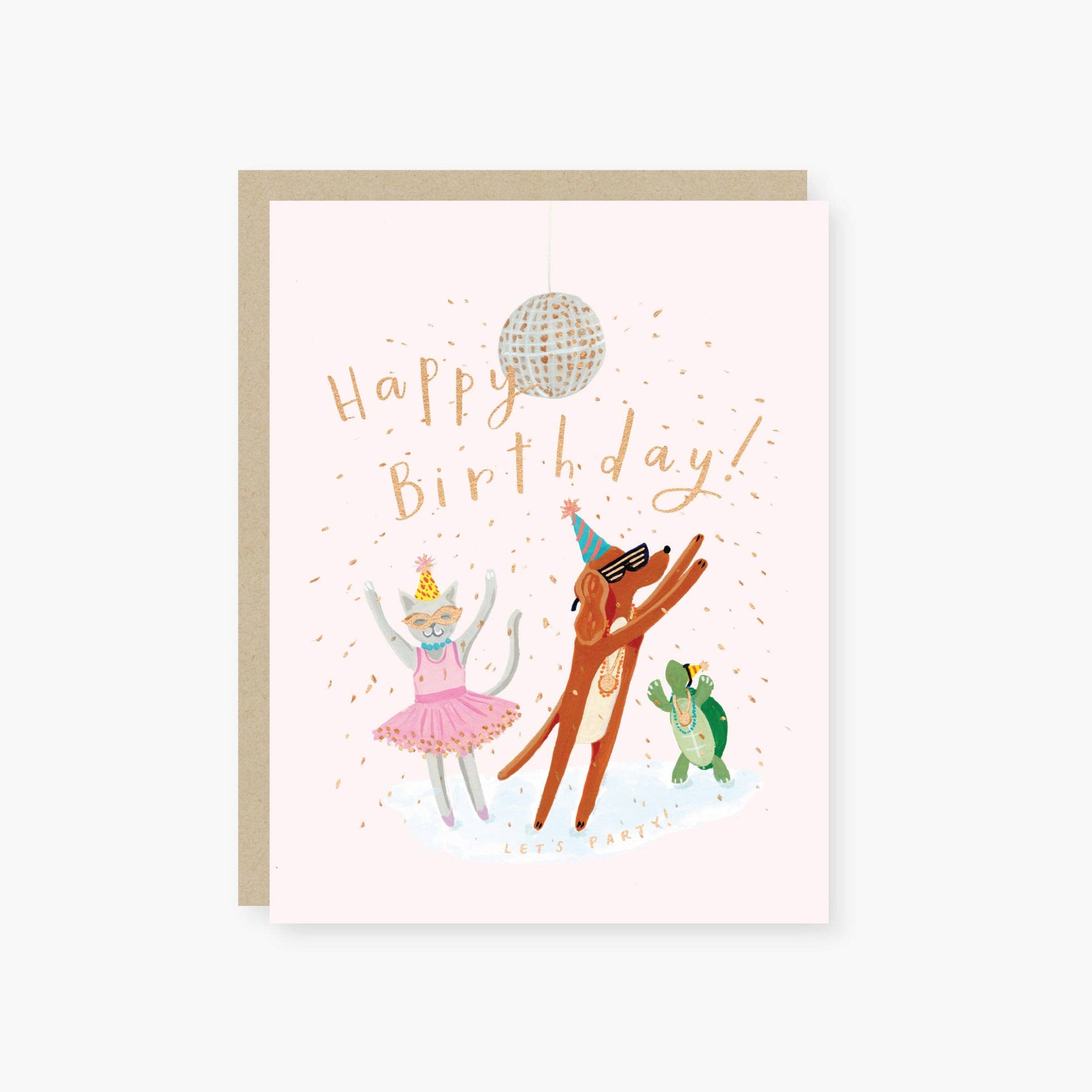 Disco ball party animals kids birthday card: Single