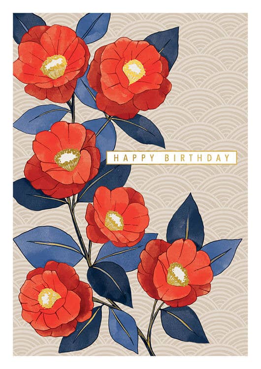 Red Camellia Birthday Greeting Card
