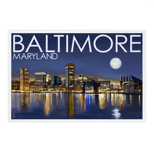 PREMIUM POSTCARDS Baltimore, Maryland, Skyline at Night