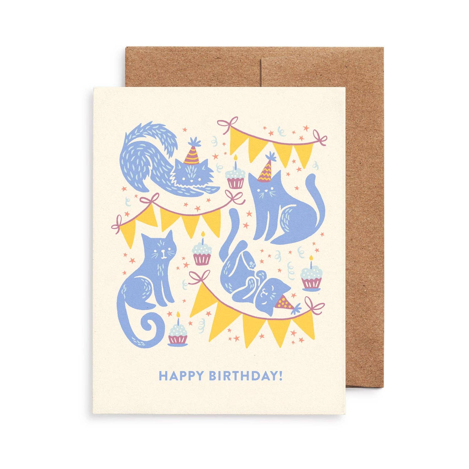 Festive Felines Birthday Greeting Card: Original Cat Art, Eco-Friendly