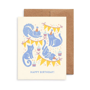 Festive Felines Birthday Greeting Card: Original Cat Art, Eco-Friendly