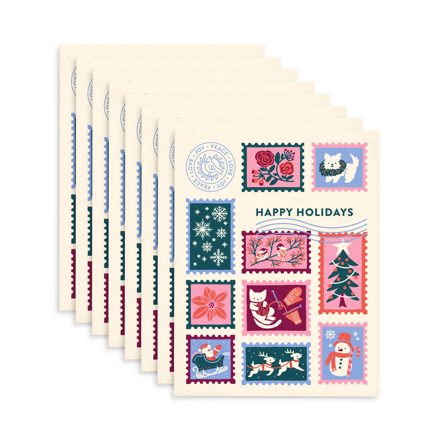 Christmas Postage Greeting Card Set: Original Art, Set of 8: Set of 8