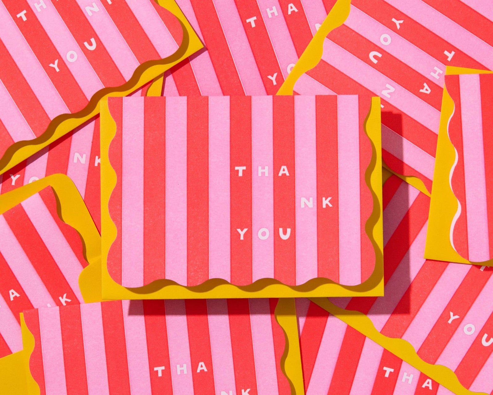 Stripes Letterpress Thank You Card Set (10) - Red/Pink