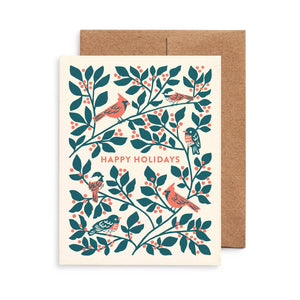 Birds & Winterberry Christmas Card: Original Art
