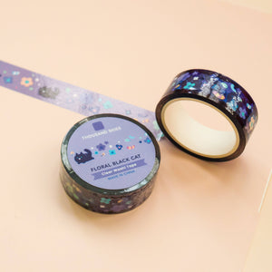 PET Tape (Transparent) Floral Black Cat