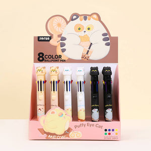 Puffy Eye Cat 8-Color Retractable Ball Pen