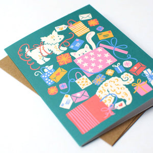 Merry Pets Christmas Presents Card: Original Dog & Cat Art