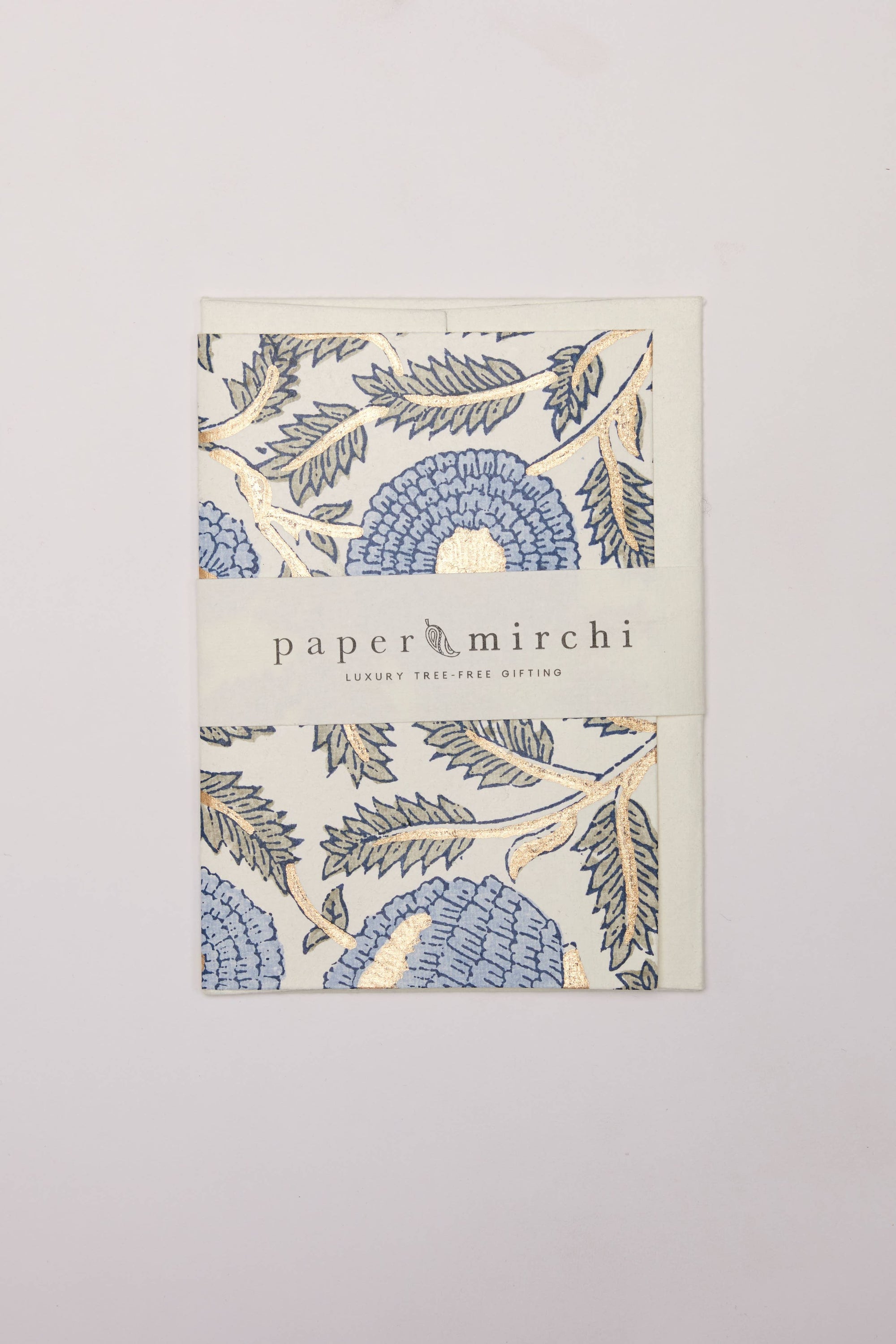 HANDMADE COTTON GREETING CARD MARIGOLD BLUE STONE