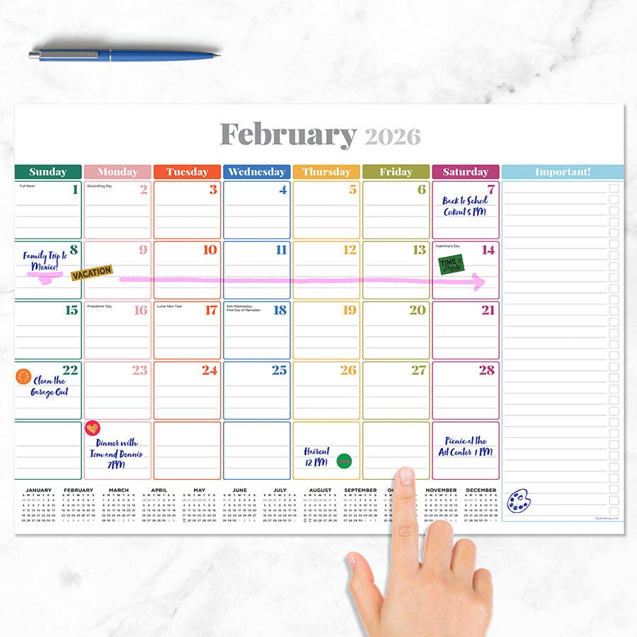 2026 Rainbow Blocks Medium Desk Pad Monthly Blotter Calendar