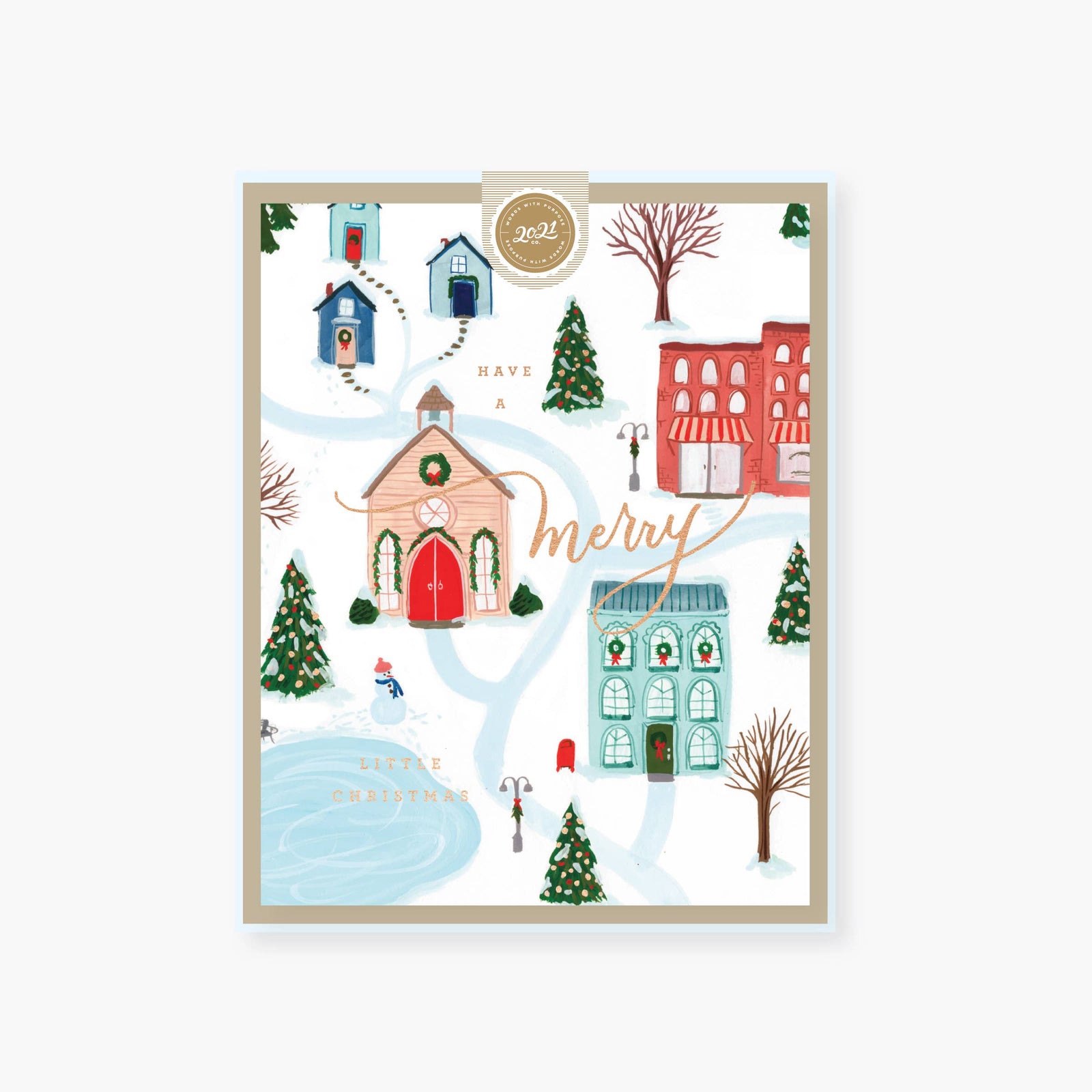Merry Winter Scene Holiday card with Foil: Boxed set