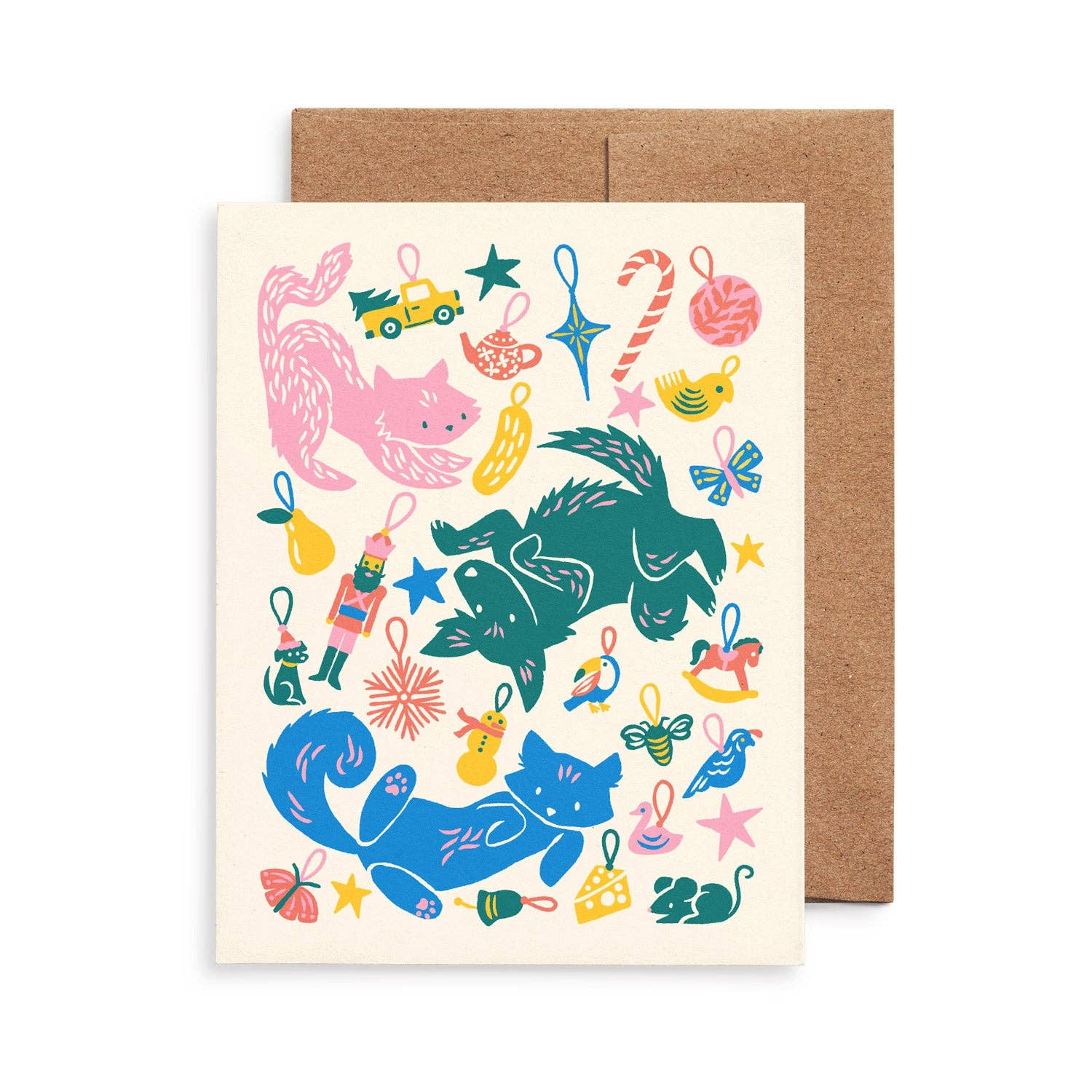 Merry Pets Christmas Ornaments Card: Original Dog & Cat Art