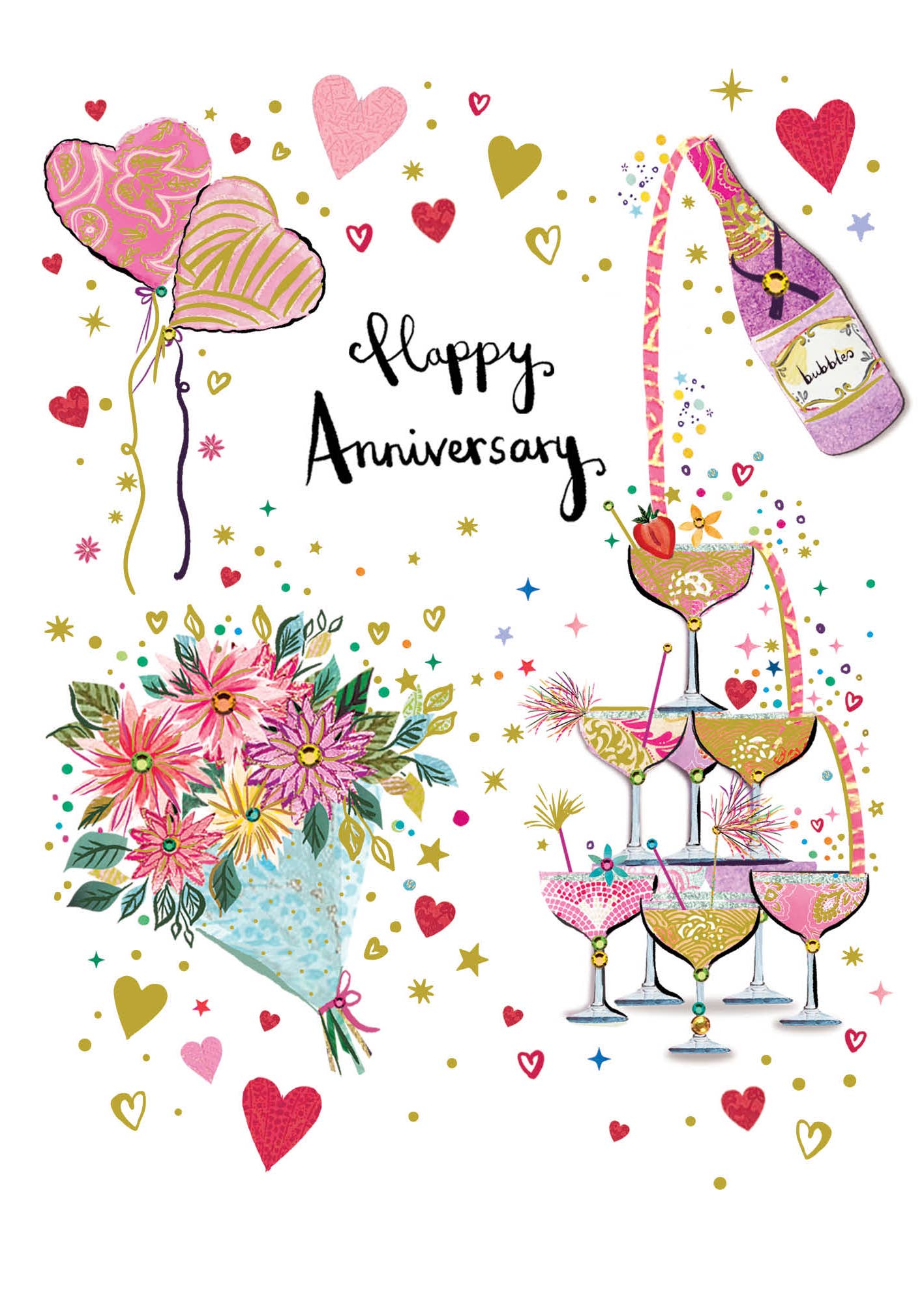 ANNIVERSARY GREETING CARD CHEERS PAPER ROSE