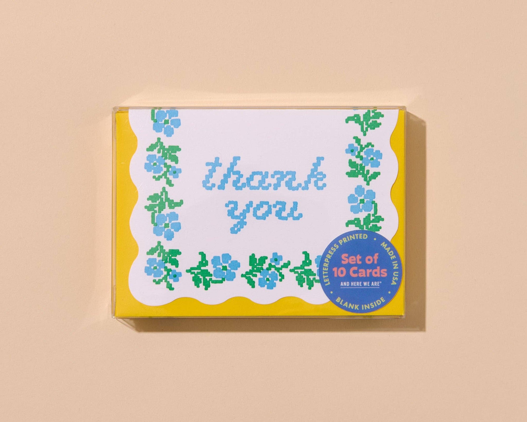 Floral Cross Stitch Letterpress Thank You Card Set (10) - Bridal Shower Baby Shower - Made in USA