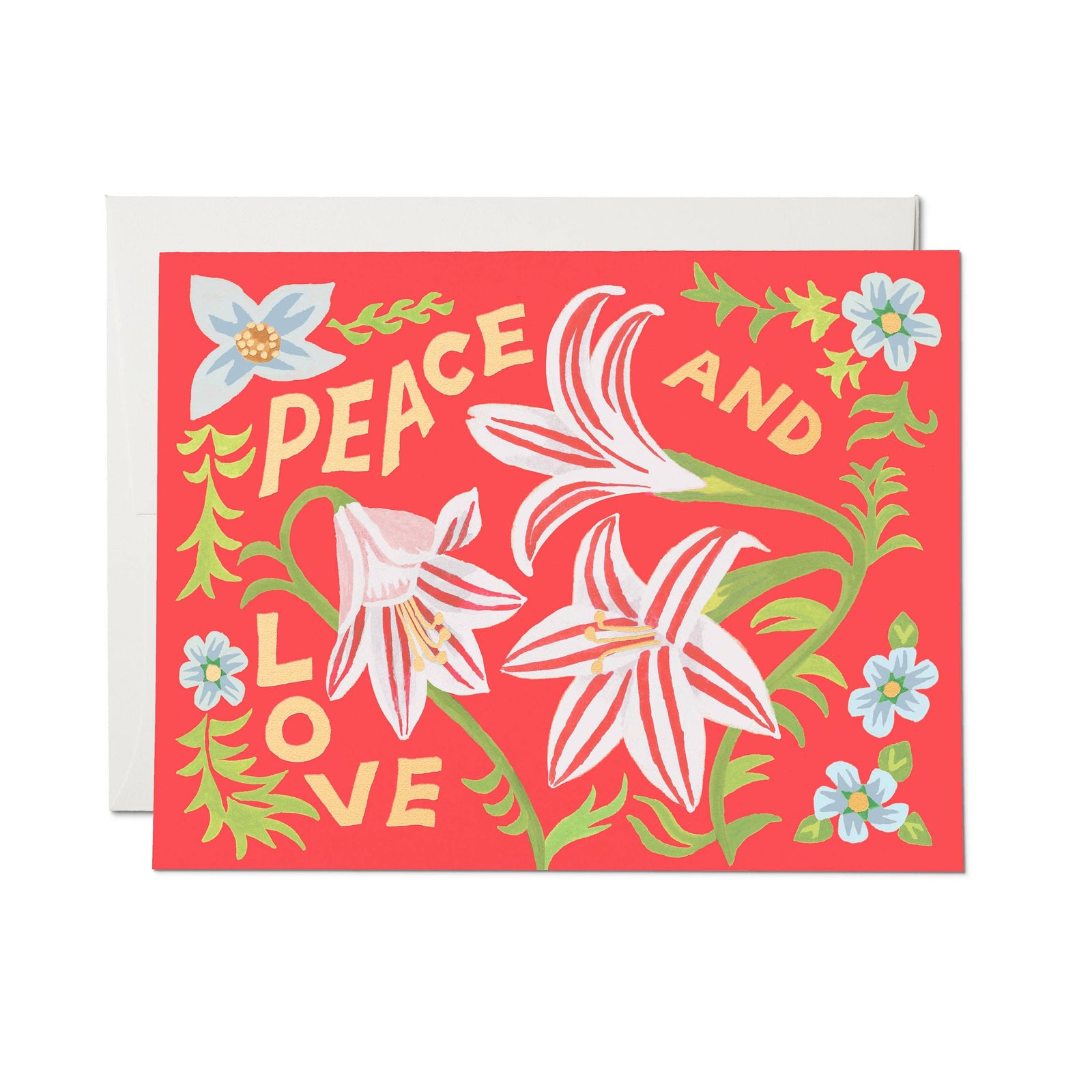 Peace and Love Amaryllis holiday greeting card: Single