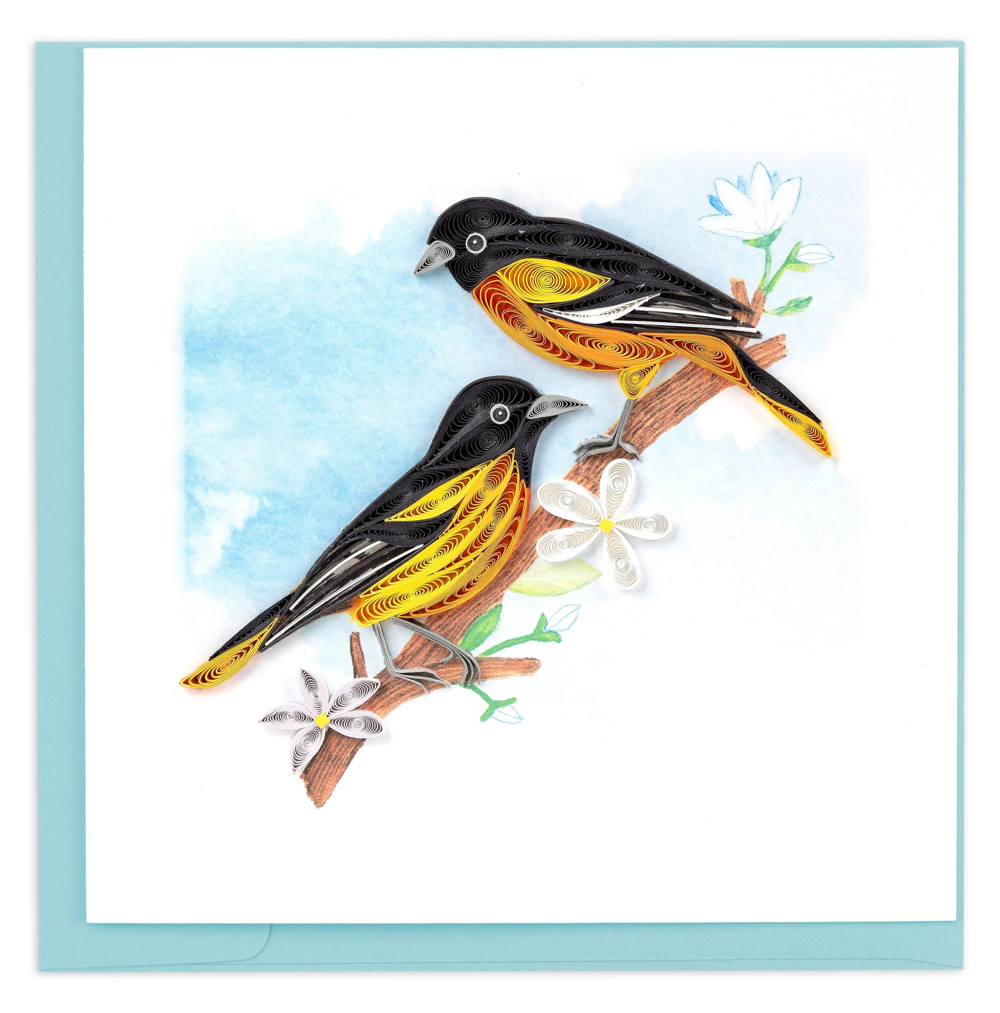 Quilled Baltimore Oriole Birds Greeting Card