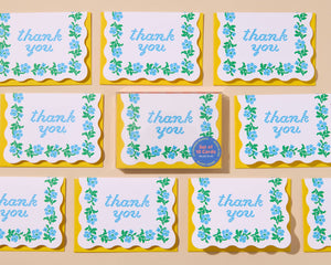 Floral Cross Stitch Letterpress Thank You Card Set (10) - Bridal Shower Baby Shower - Made in USA