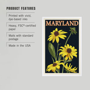 PREMIUM POSTCARDS Maryland, Black Eyed Susan, Letterpress