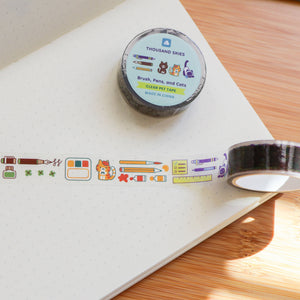 PET Tape (Transparent) Brush, Pens, and Cats