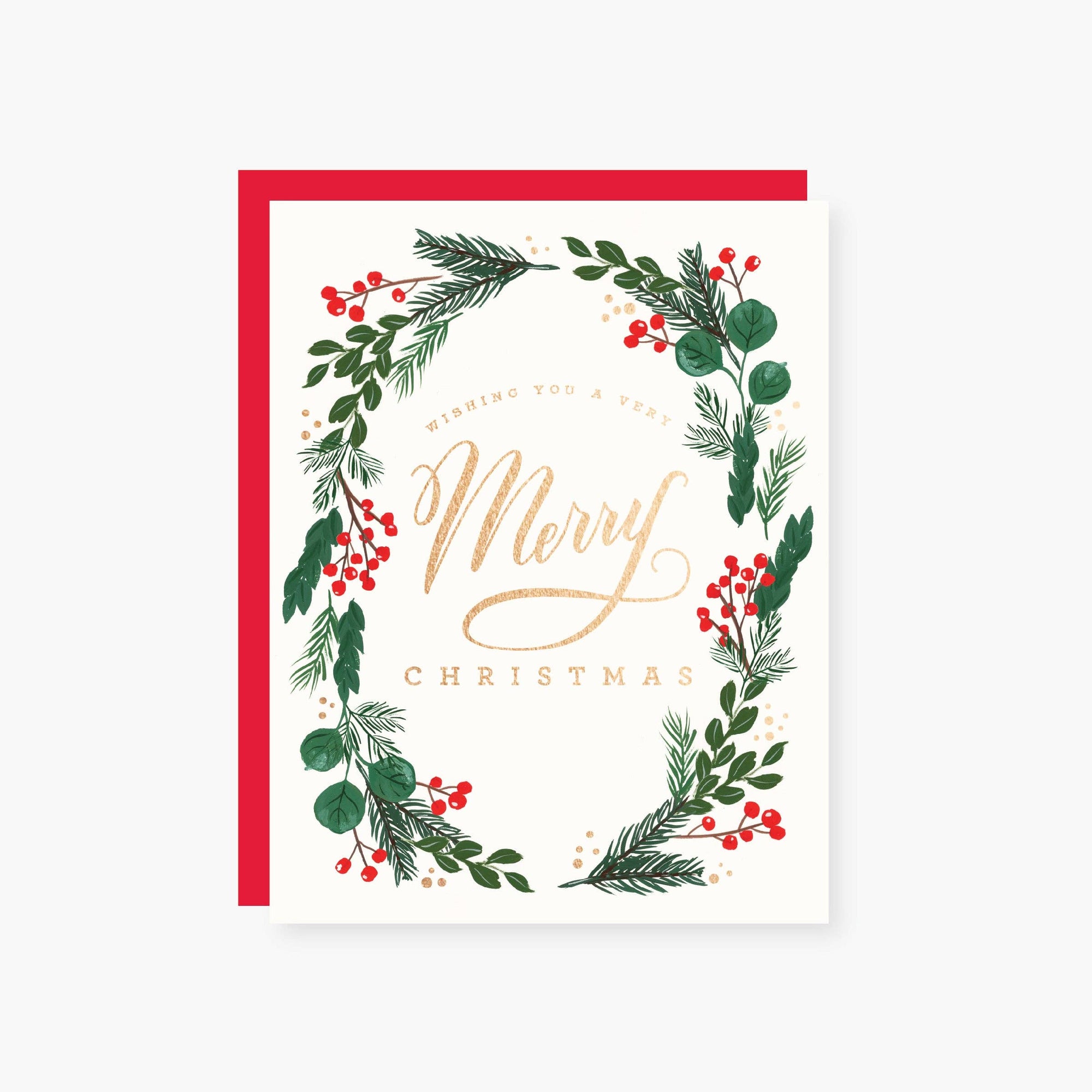 Very Merry Christmas foliage holiday card: Single card