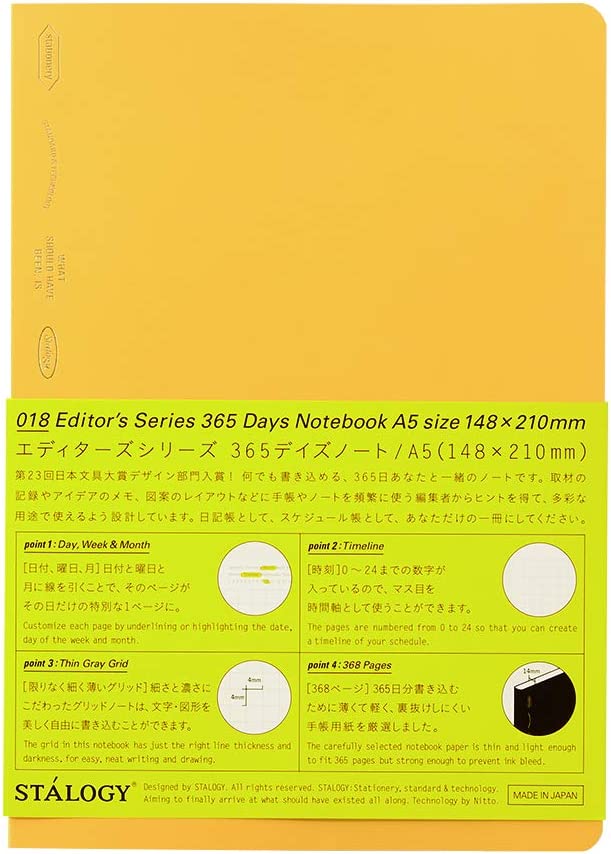 A5 Squared Editors Series 365 Days Notebook Softcover, STALOGY in Black