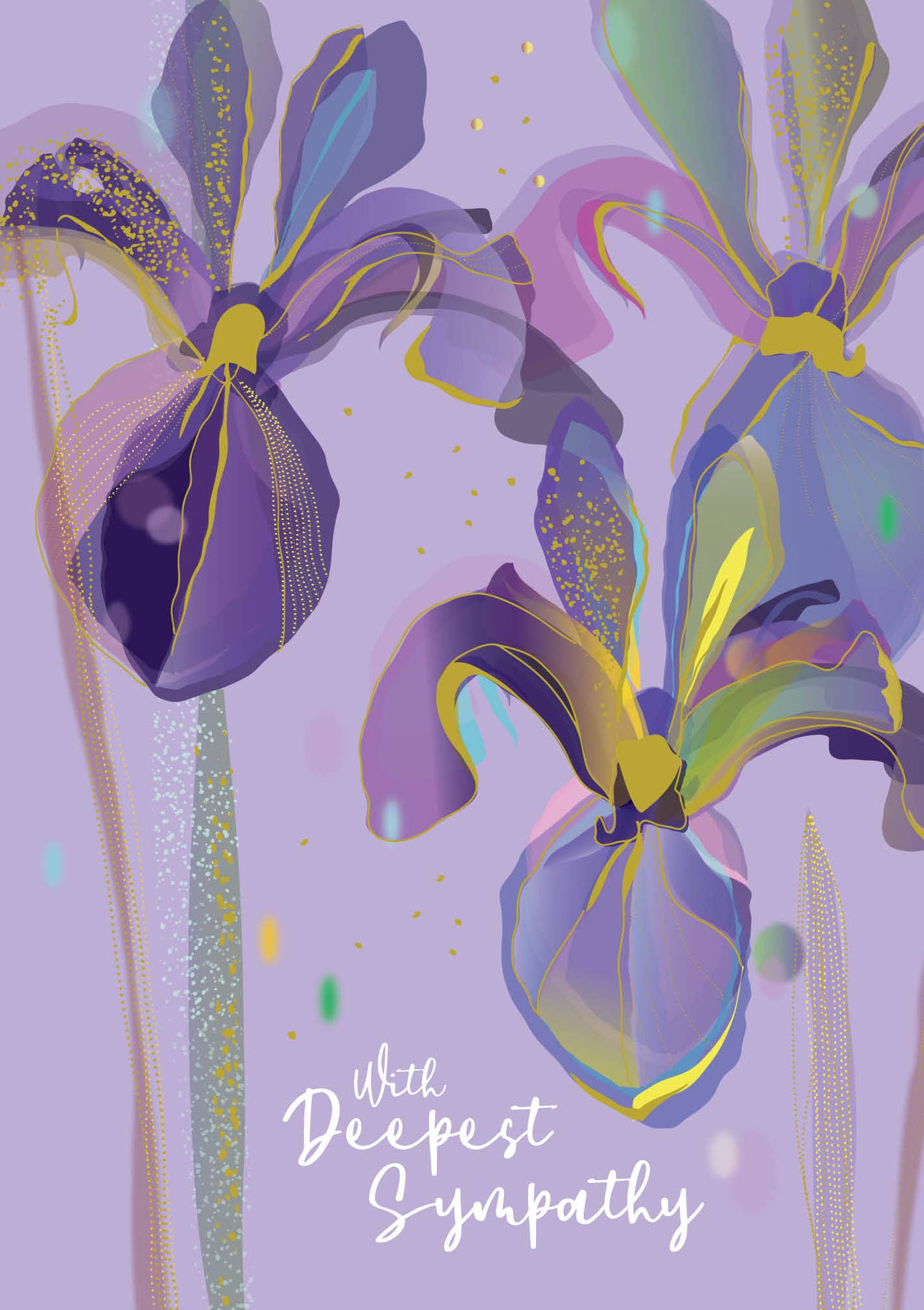 SYMPATHY GREETING CARD  IRISES PAPER ROSE