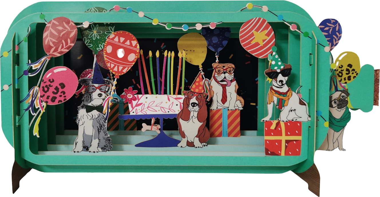 3D POPUP BIRTHDAY GREETING CARD DOG PARTY ALLJOY DESIGN