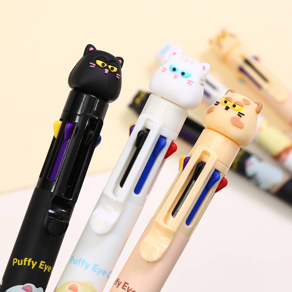 Puffy Eye Cat 8-Color Retractable Ball Pen