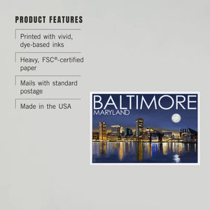 PREMIUM POSTCARDS Baltimore, Maryland, Skyline at Night