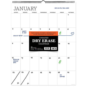 Undated 17" x 22" Dry Erase Large Wire-o Hanging Wall Calendar