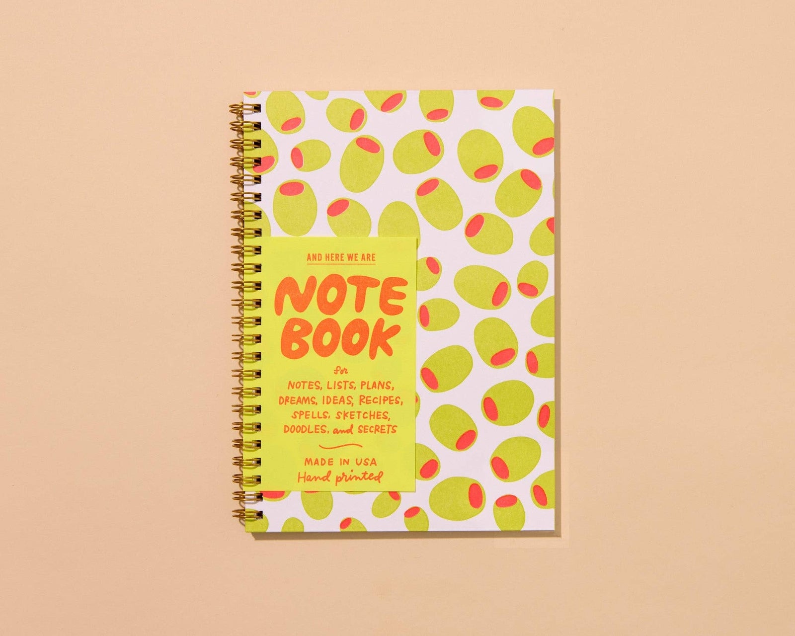 Olives Letterpress Spiral Notebook - Made in USA - Foodie - Snack- Charcuterie - Back to School