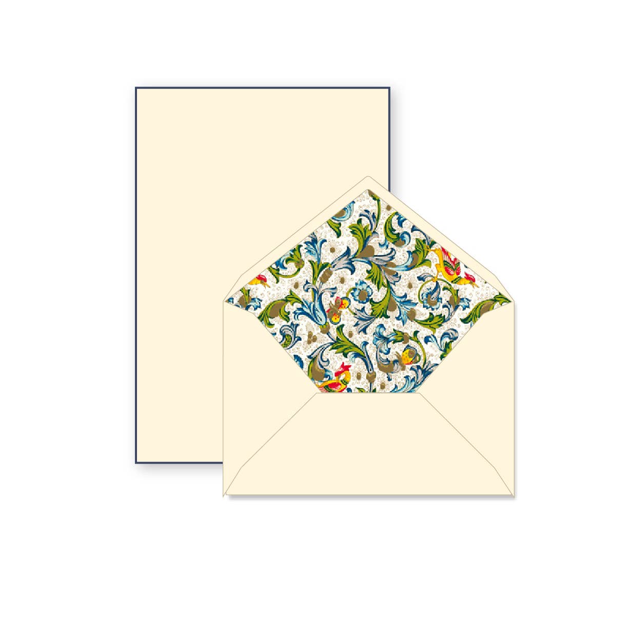 Rossi 1931 100% Cotton Bordered Writing Sheets Letter Set: Birds Florentine / 6.25x8.47”