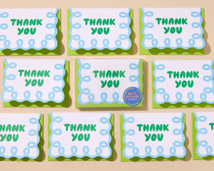 Coquette Thank You Card Set (10) - Blue/Green - Baby Shower Wedding Shower - Made in USA