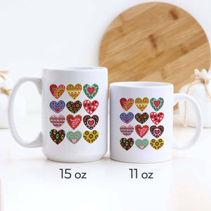 Patchwork Hearts  Boho Retro Valentine's Day Ceramic Mug: 15oz