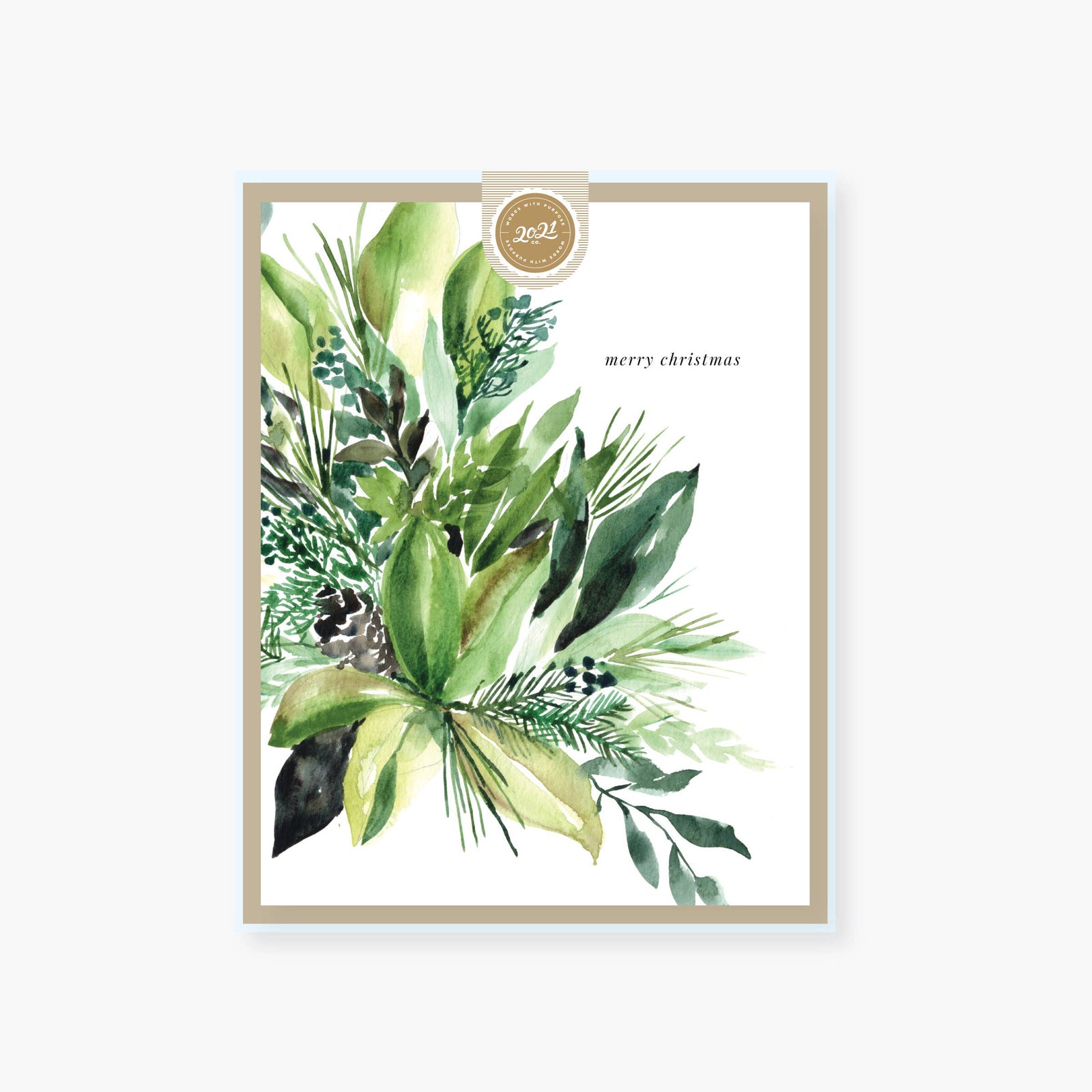 Watercolor greens merry christmas card: Single card