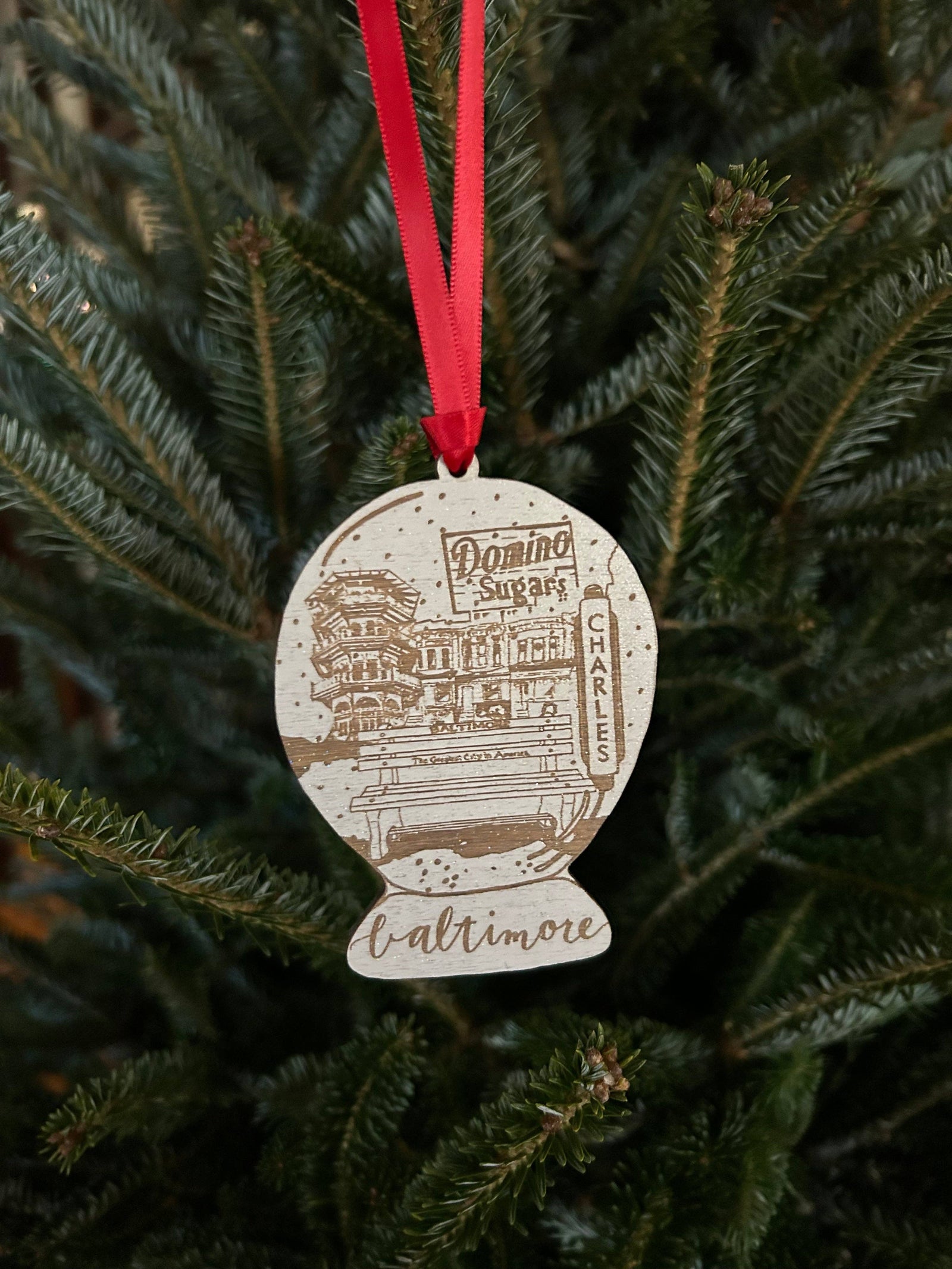 Baltimore Maryland | Snow Globe | Ornament: Wood