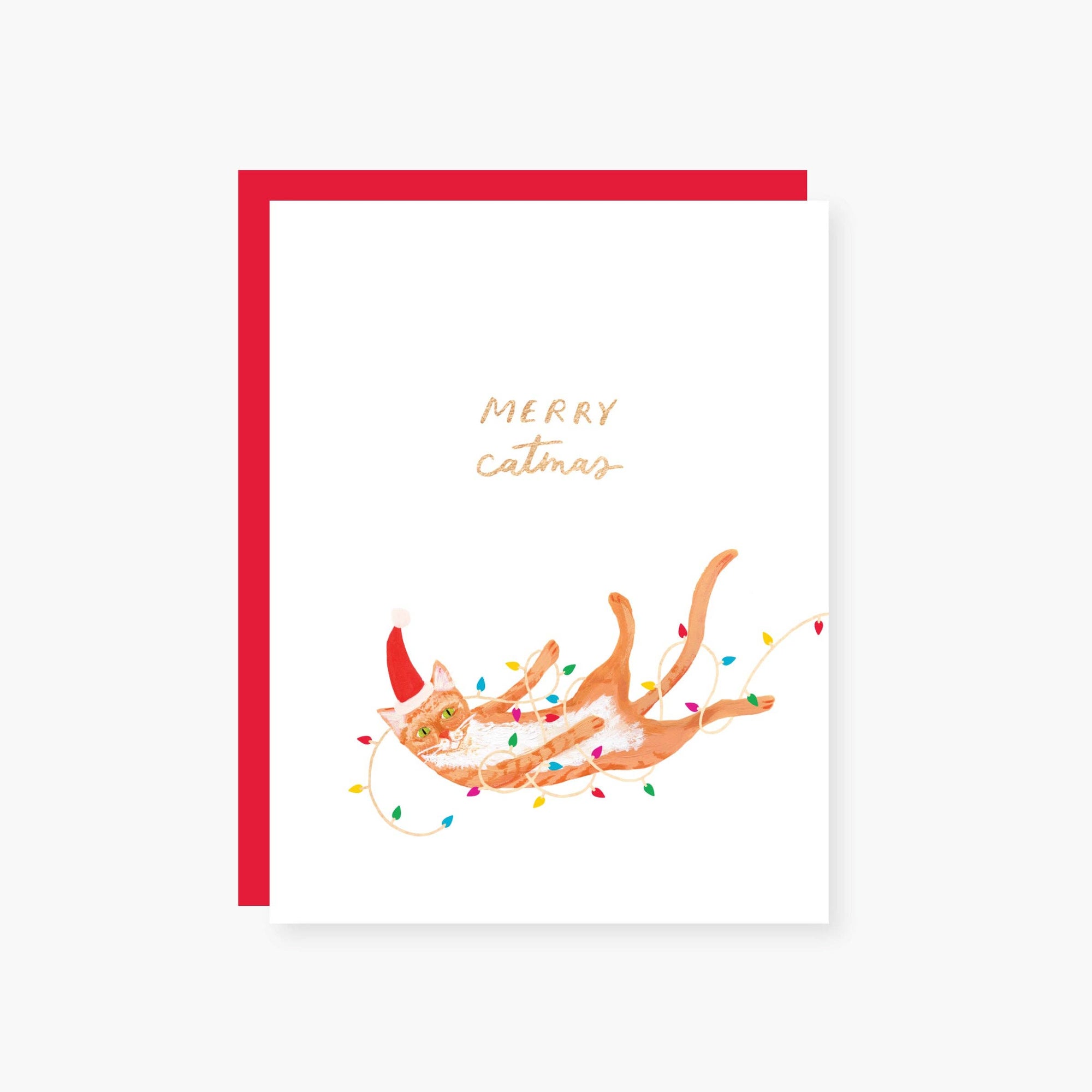 Merry catmas foil holiday card: Single