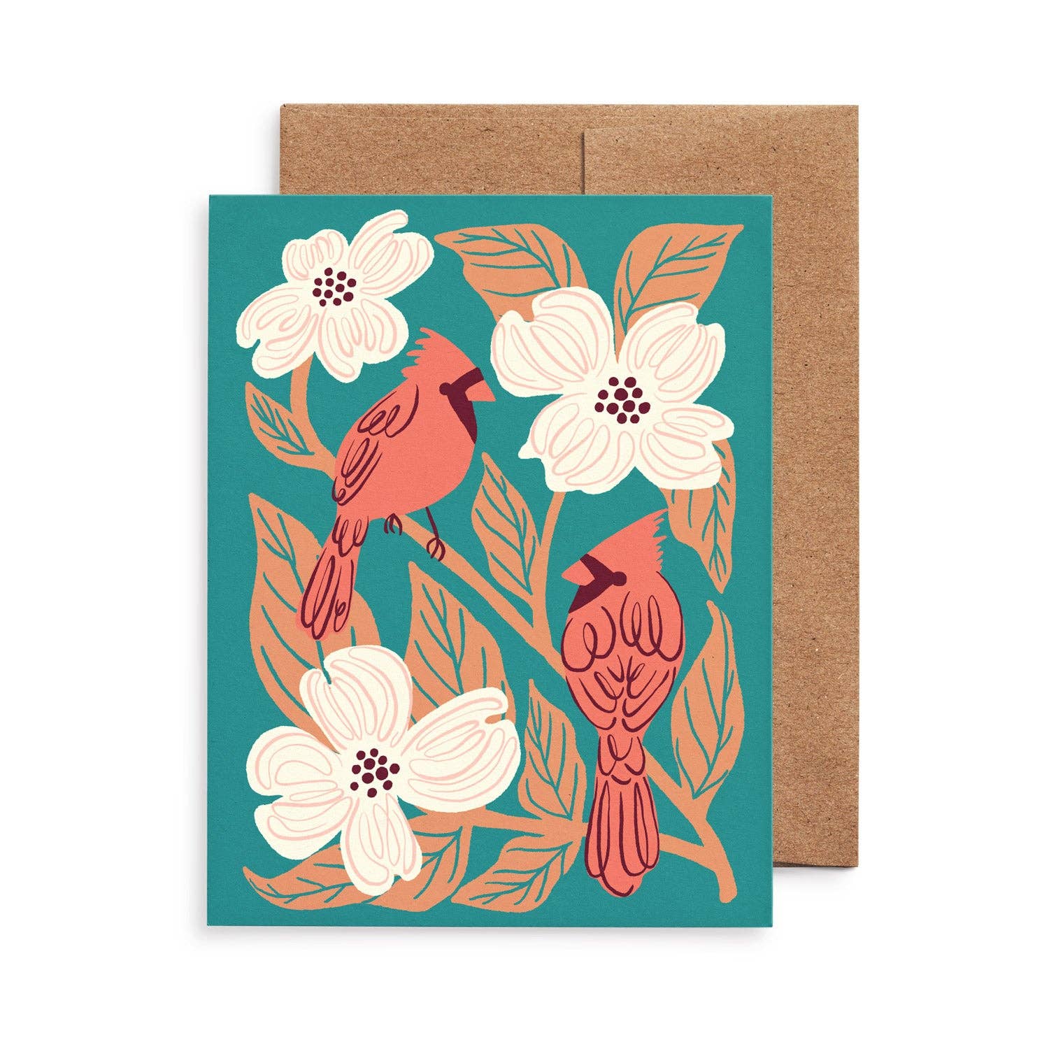 Cardinals & Dogwood Greeting Card: Original Bird Art, Eco-Friendly