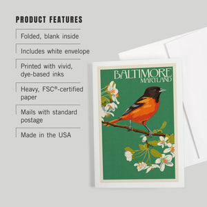 GREETING CARD Baltimore, Maryland, Oriole Letterpress