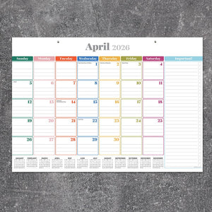 2026 Rainbow Blocks Medium Desk Pad Monthly Blotter Calendar