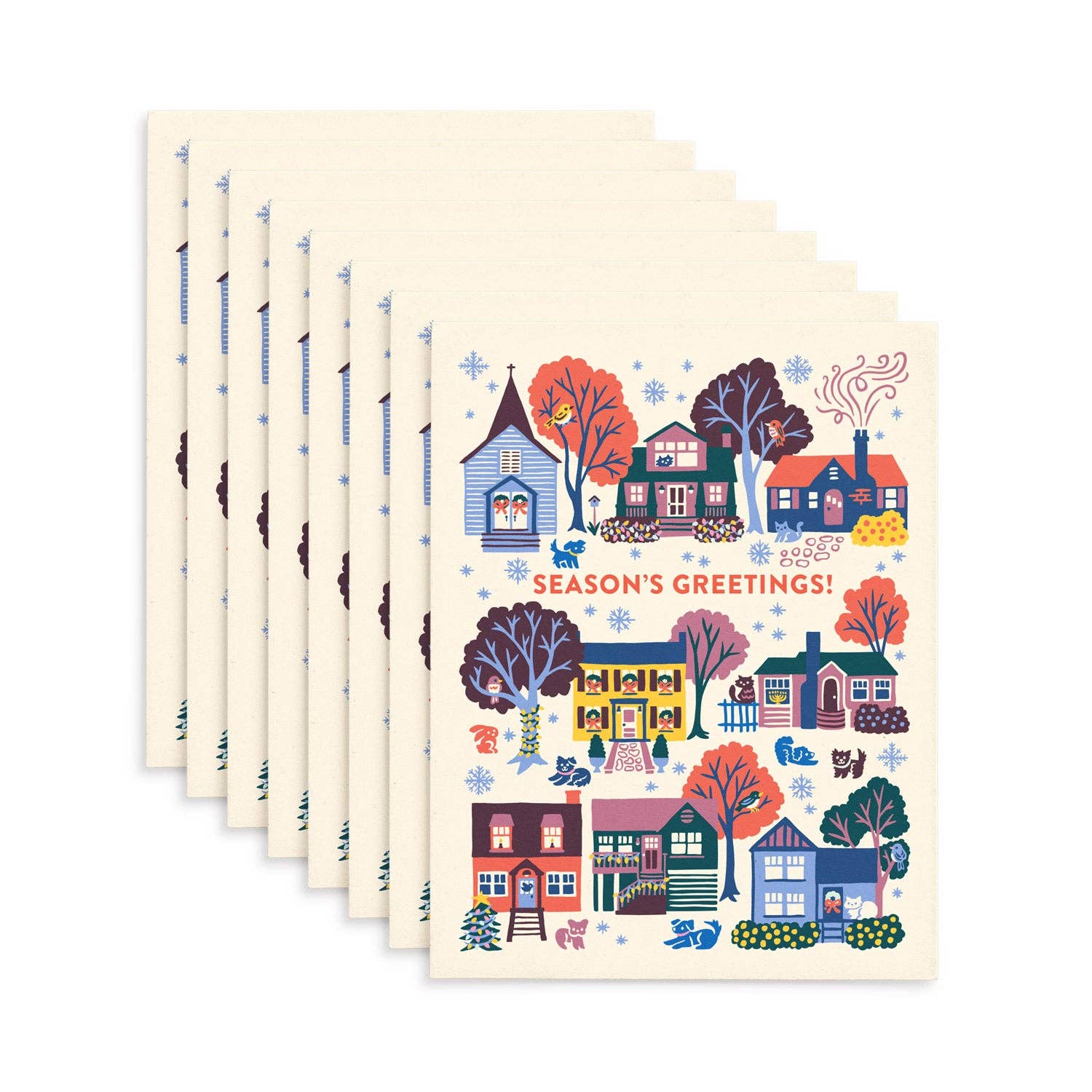 Holiday Houses Christmas Card Set: Original Art, Set of 8