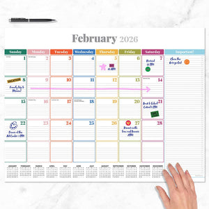 2026 Rainbow Blocks Desk Pad Monthly Blotter Calendar