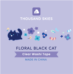 PET Tape (Transparent) Floral Black Cat