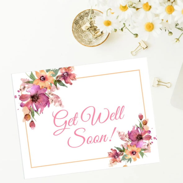 Get Well Card Set - Pink Yellow Floral (#7)