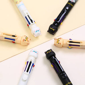Puffy Eye Cat 8-Color Retractable Ball Pen