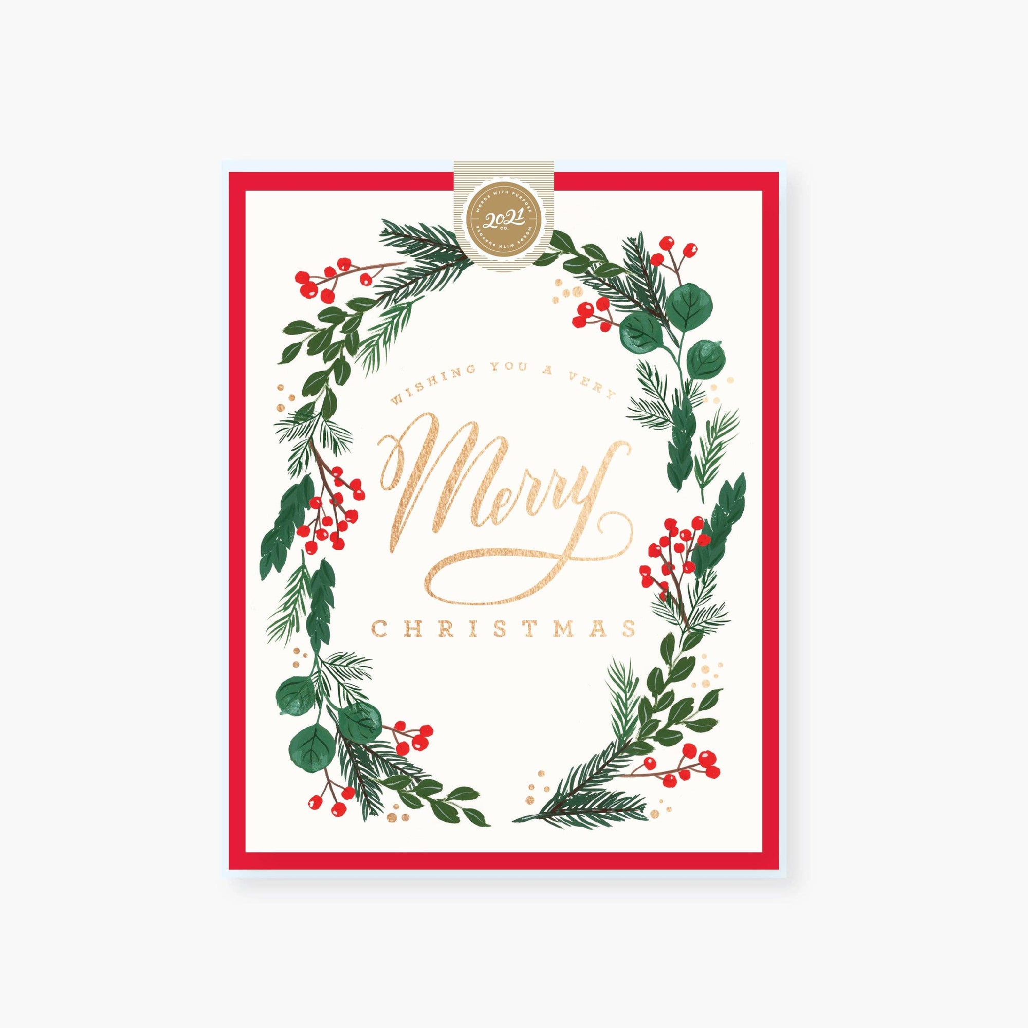 Very Merry Christmas foliage holiday card: Single card