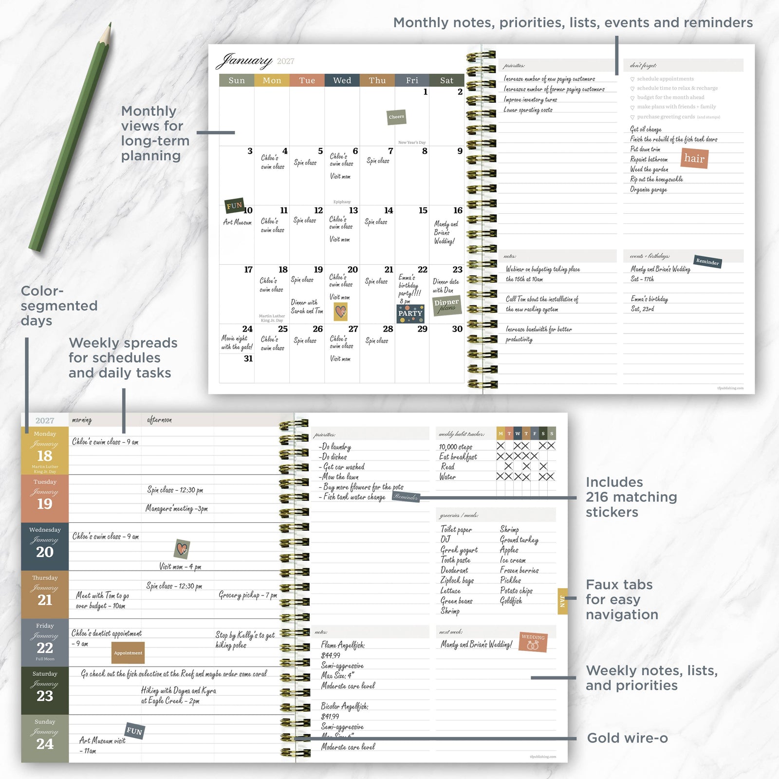 July 2026 - June 2027 Posies Medium Weekly Monthly Planner