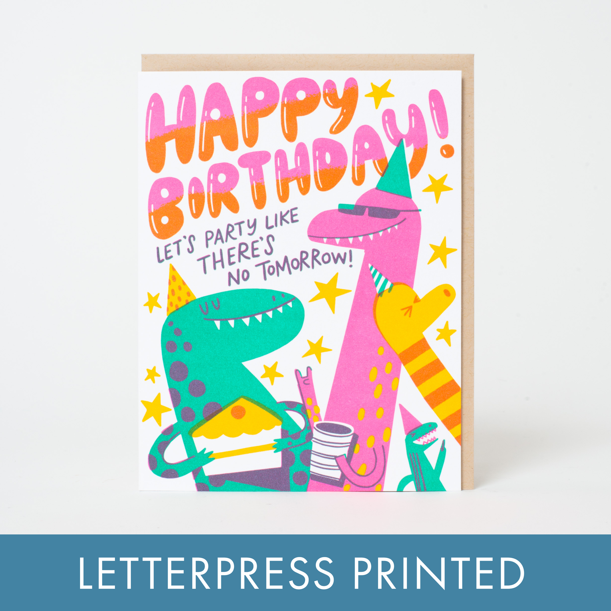 Dino Party Birthday Letterpress Greeting Card by Hello!Lucky
