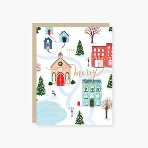 Merry Winter Scene Holiday card with Foil: Boxed set